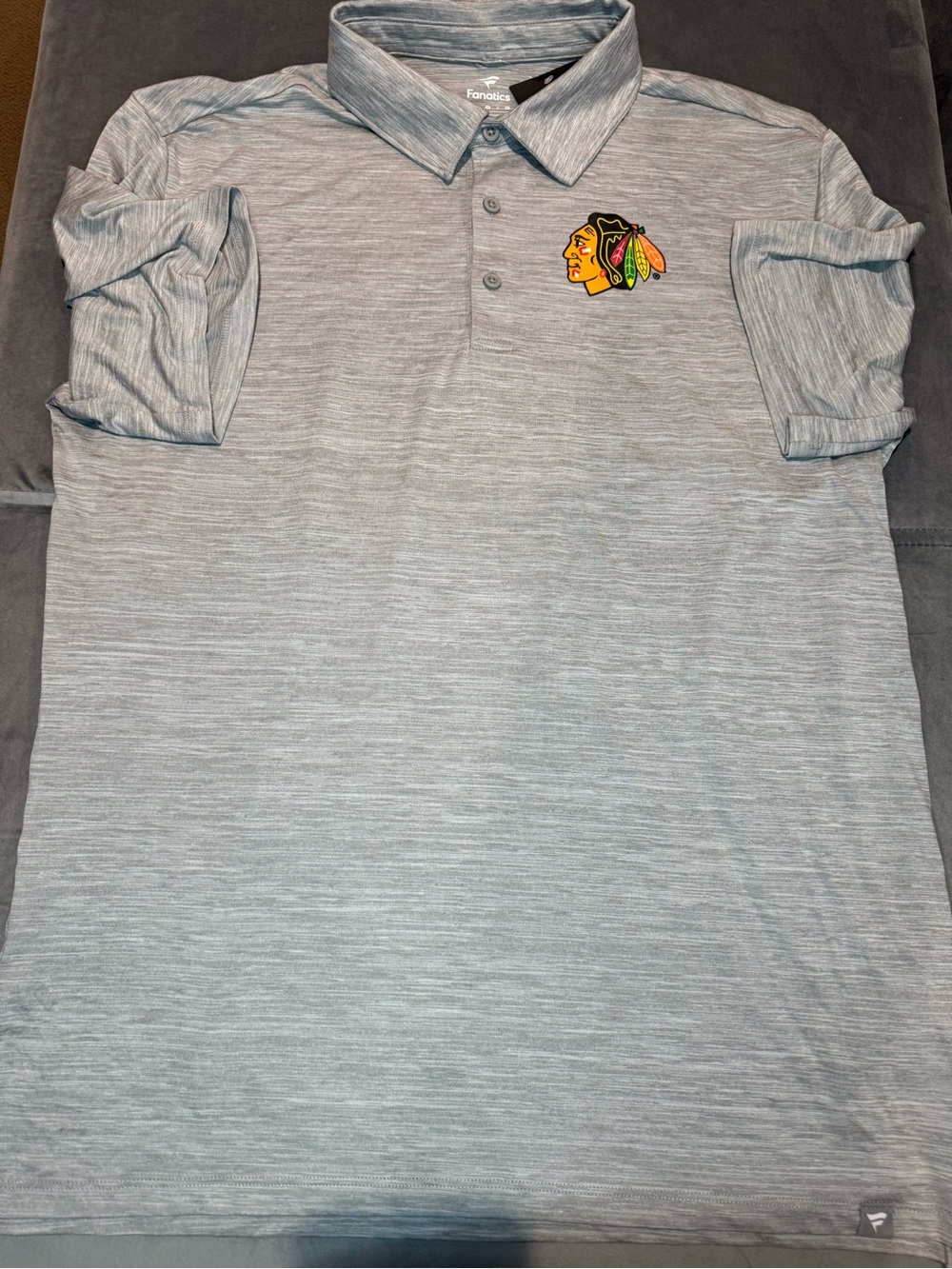 Fanatics Light Gray Men's Polo with Chicago Blackhawks Logo